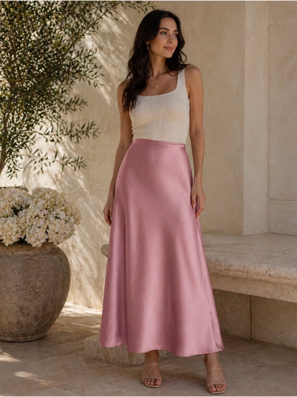 Elegant 100% Purple Silk Skirt w/ side zipper sz L